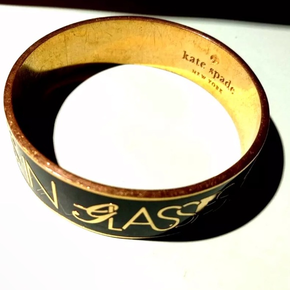 KATE SPADE “Boys Make Passes at Girls in Glasses” Black Gold Bracelet RARE - Picture 3 of 5